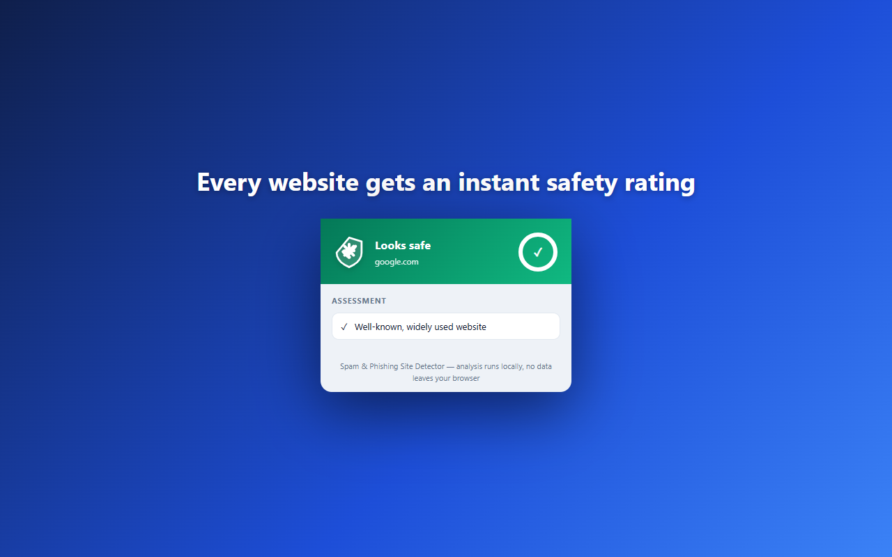 Green popup showing a safe website rating
